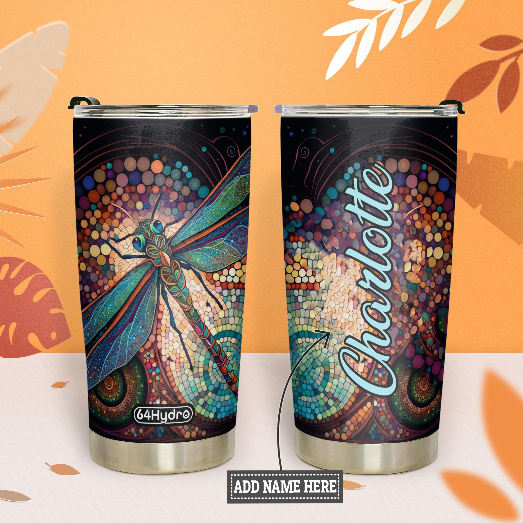 Colorful Dragonfly Crystal HTRZ07092804BZ Stainless Steel Tumbler