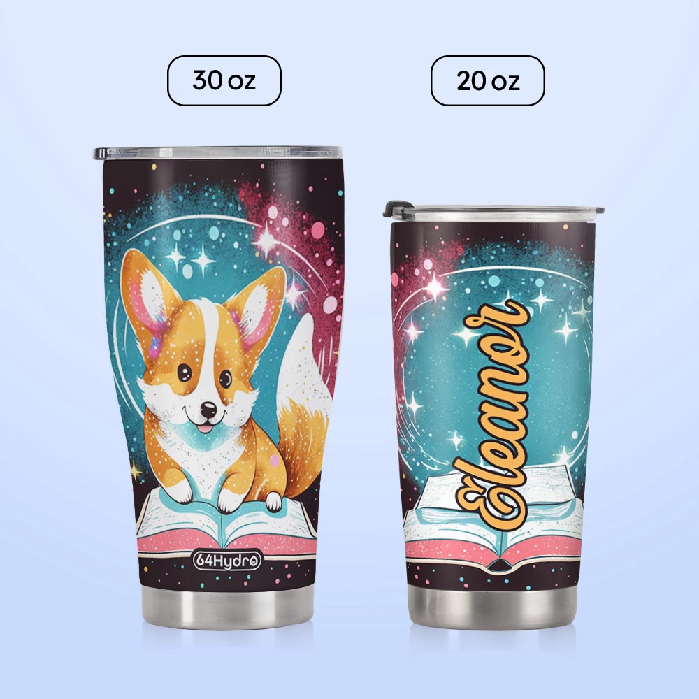 Cute Corgi Reading Books HTRZ12090575XZ Stainless Steel Tumbler