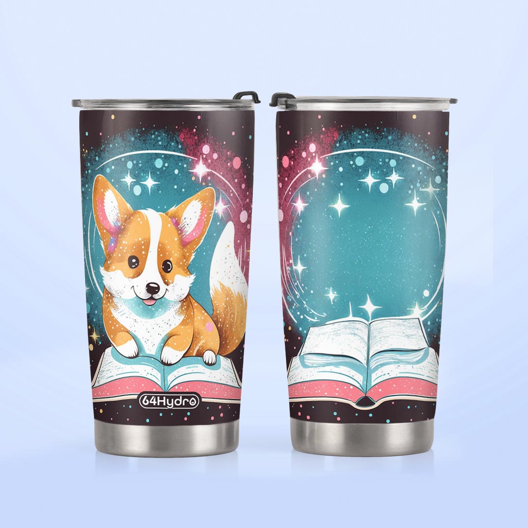 Cute Corgi Reading Books HTRZ12090575XZ Stainless Steel Tumbler