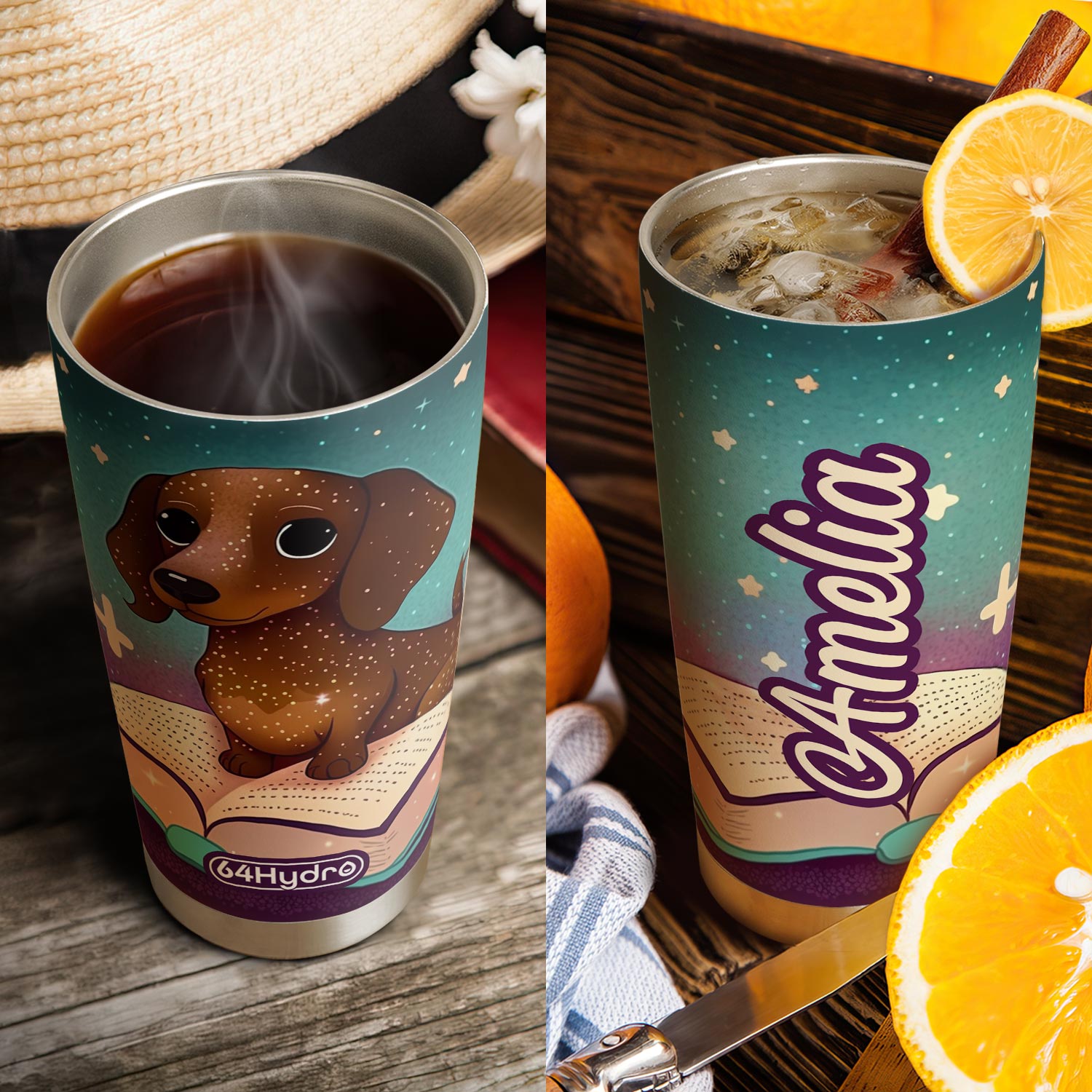 Cute Dachshund Reading Books HTRZ12092303DS Stainless Steel Tumbler