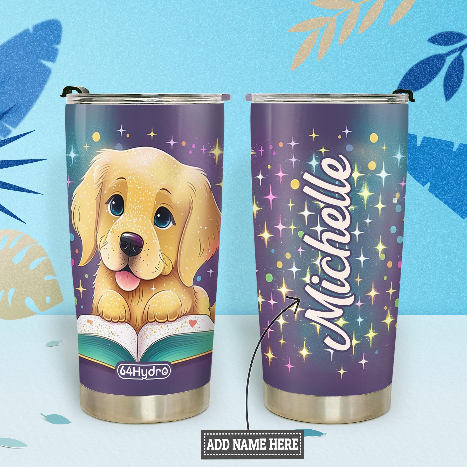 Cute Golden Retriever Reading Books HTRZ12091491NP Stainless Steel Tumbler