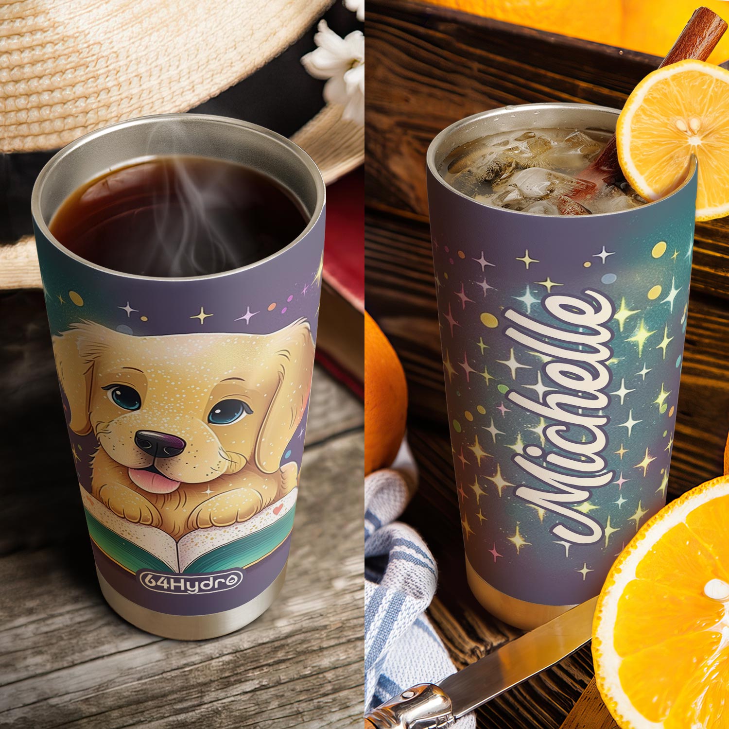 Cute Golden Retriever Reading Books HTRZ12091491NP Stainless Steel Tumbler