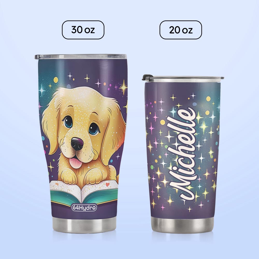 Cute Golden Retriever Reading Books HTRZ12091491NP Stainless Steel Tumbler