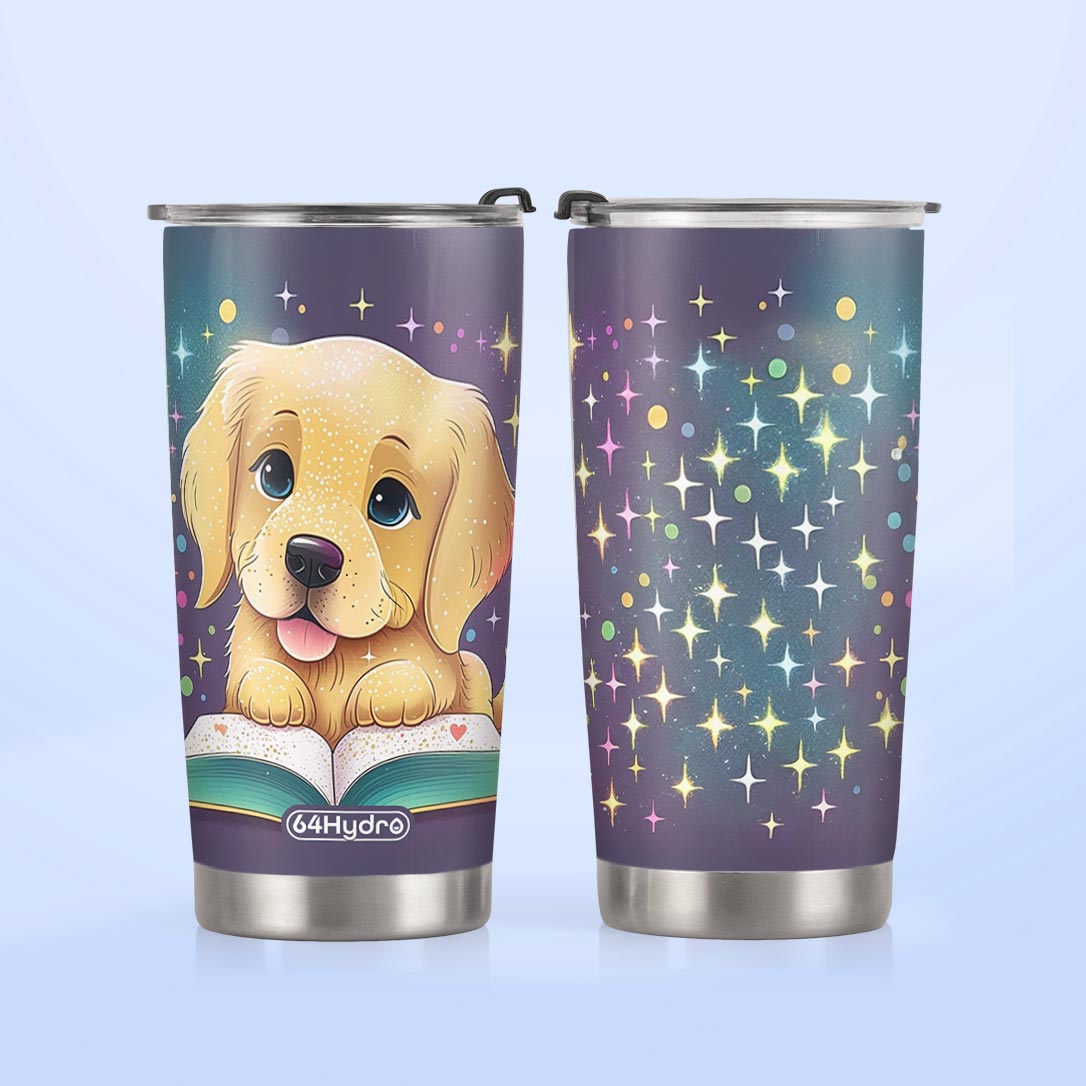 Cute Golden Retriever Reading Books HTRZ12091491NP Stainless Steel Tumbler