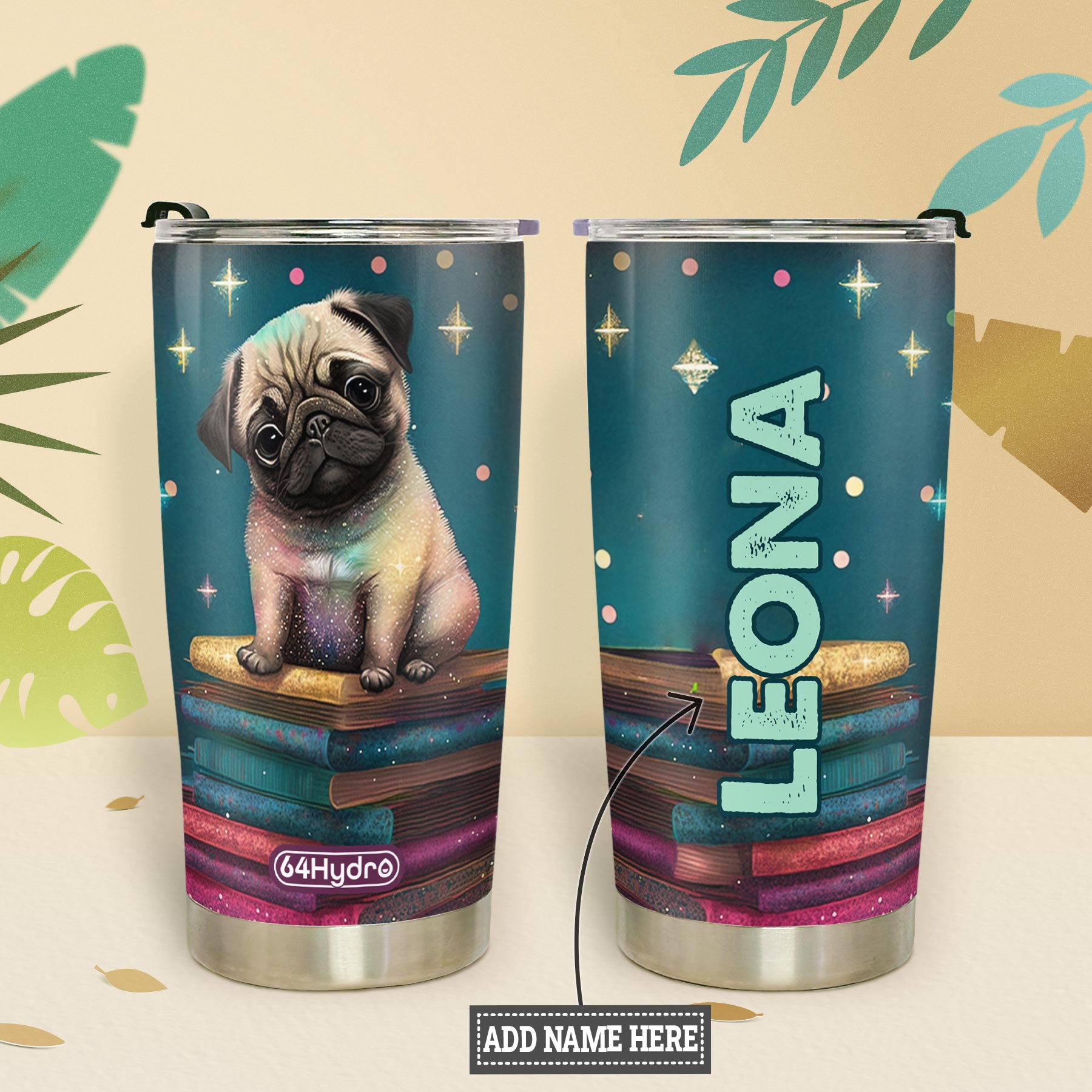 Cute Pug Reading Books HTRZ12090527FI Stainless Steel Tumbler