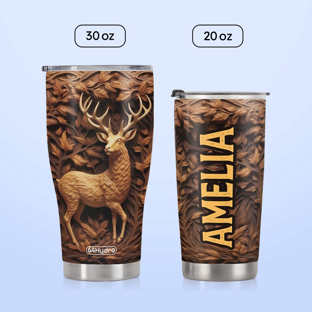 Deer Wooden Carving HTRZ15090860RK Stainless Steel Tumbler