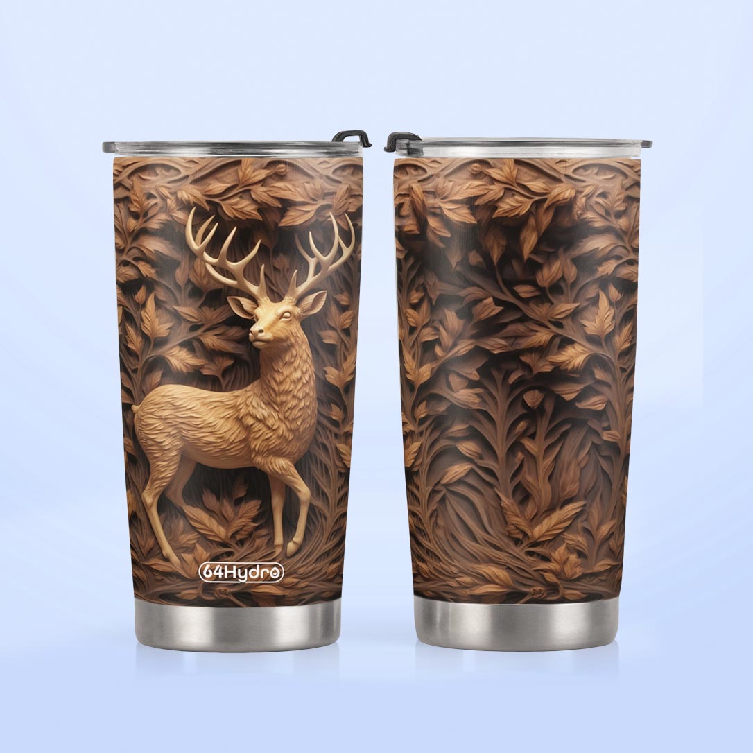 Deer Wooden Carving HTRZ15090860RK Stainless Steel Tumbler