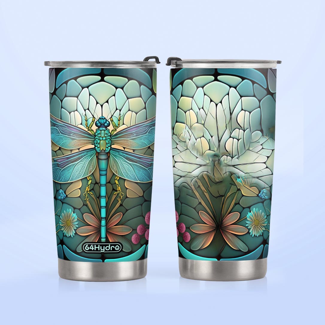 Dragonfly Aquamarine Crystal Mosaic HTRZ05098014FT Stainless Steel Tumbler