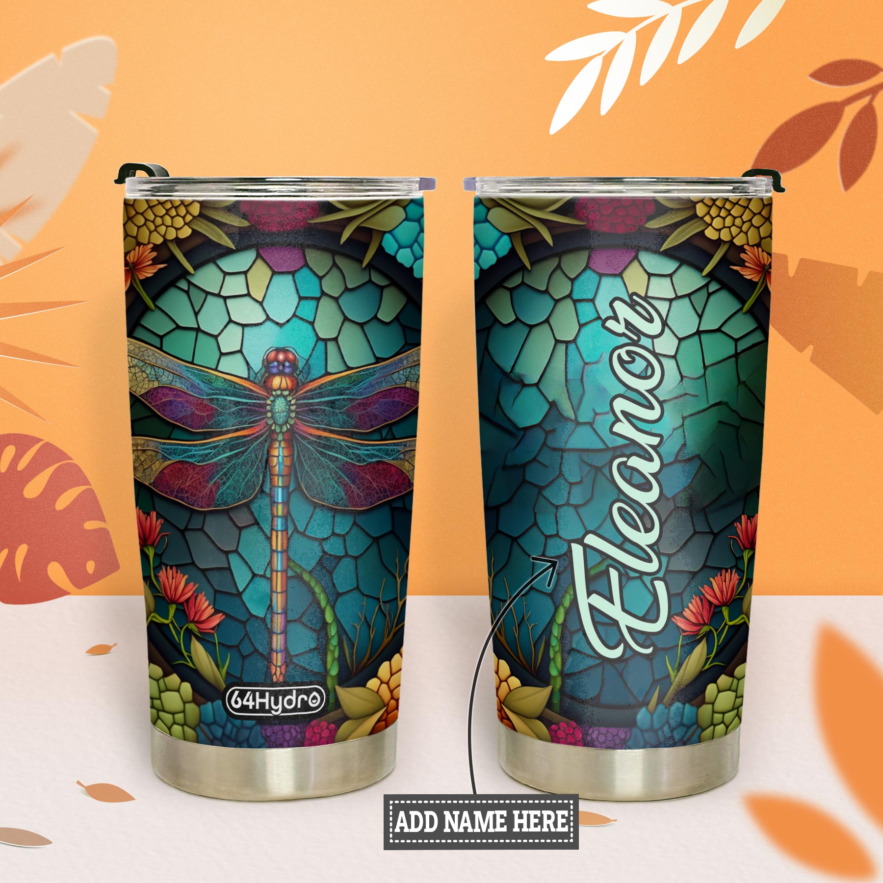 Dragonfly Colorful Crystal Mosaic HTRZ05098767VS Stainless Steel Tumbler