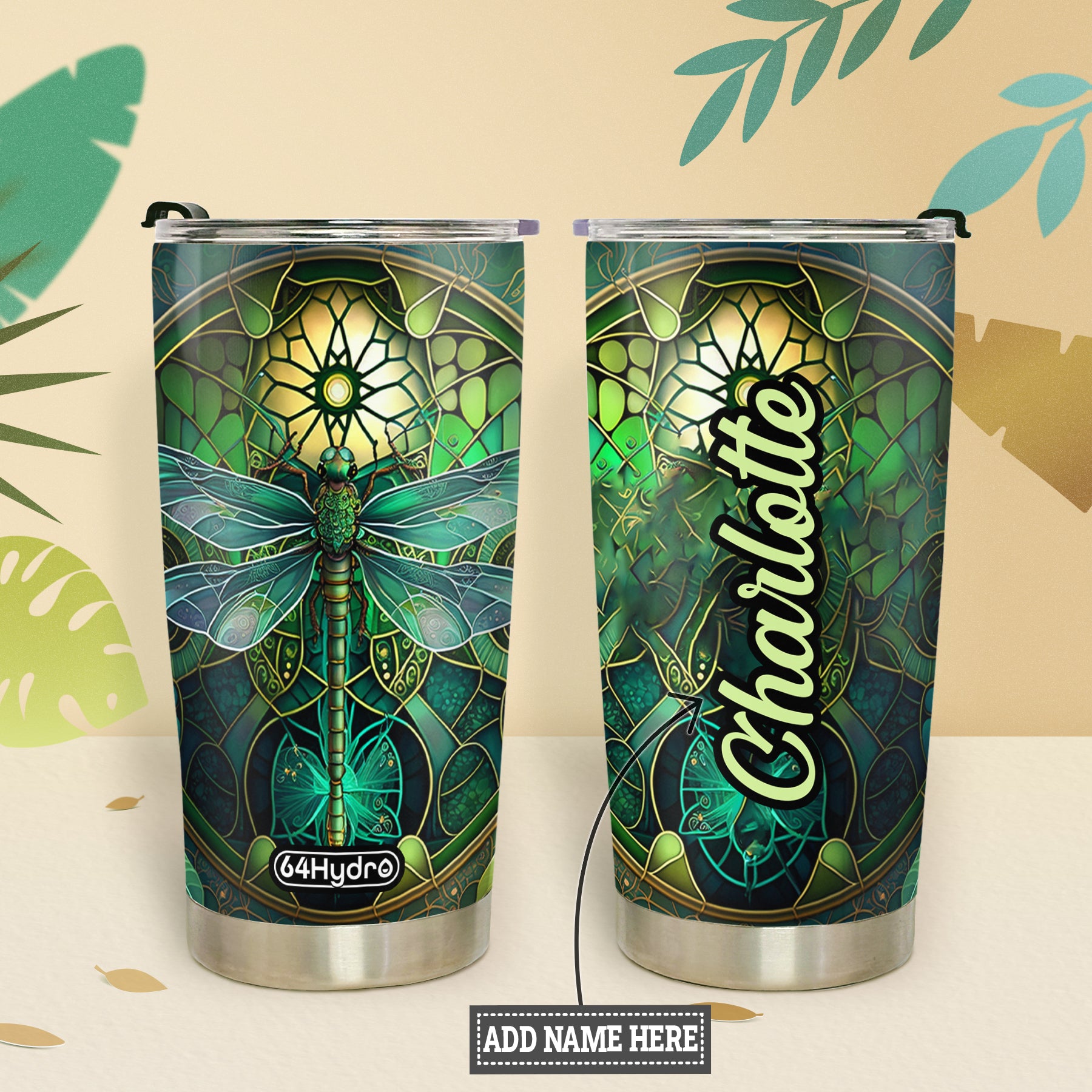 Dragonfly Emerald Crystal Mosaic HTRZ07099066JA Stainless Steel Tumbler