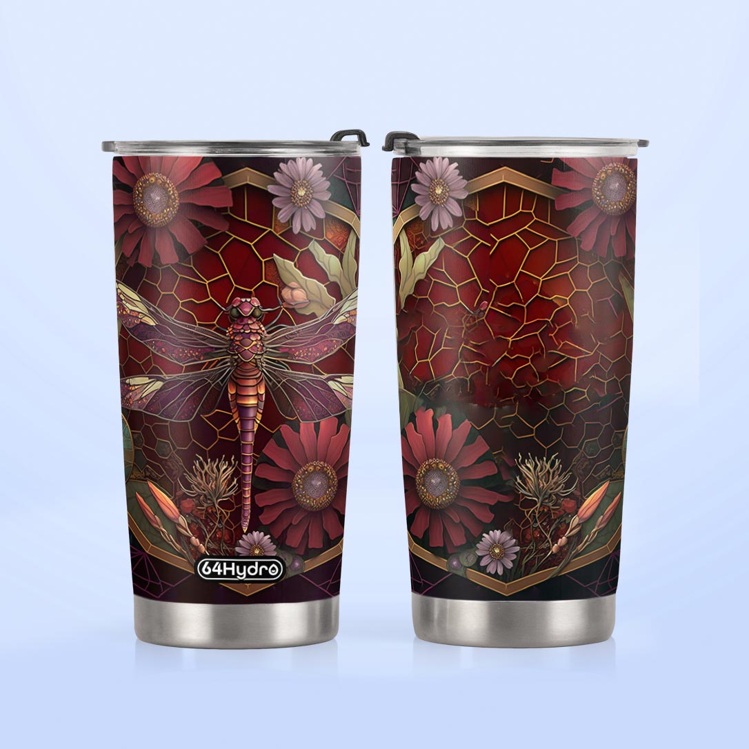 Dragonfly Garnet Crystal Mosaic HTRZ07095861EC Stainless Steel Tumbler