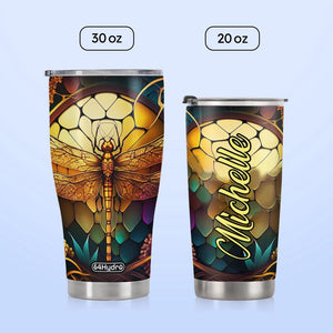 Dragonfly Golden Topaz Crystal Mosaic HTRZ07090903KB Stainless Steel Tumbler