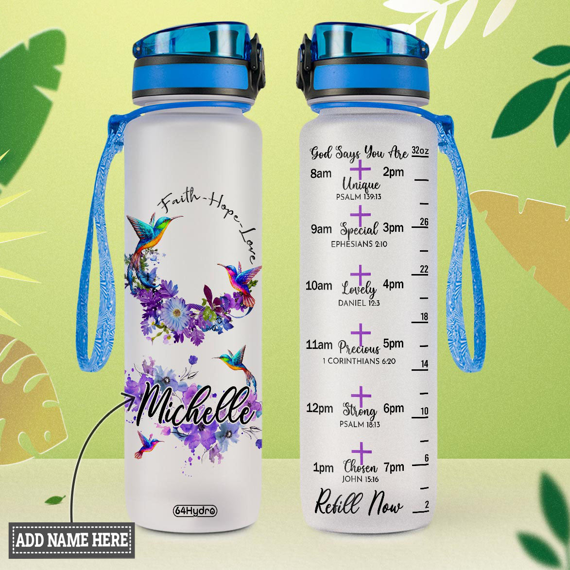 Faith Hope Love Hummingbird HHRZ09089370MN Water Tracker Bottle