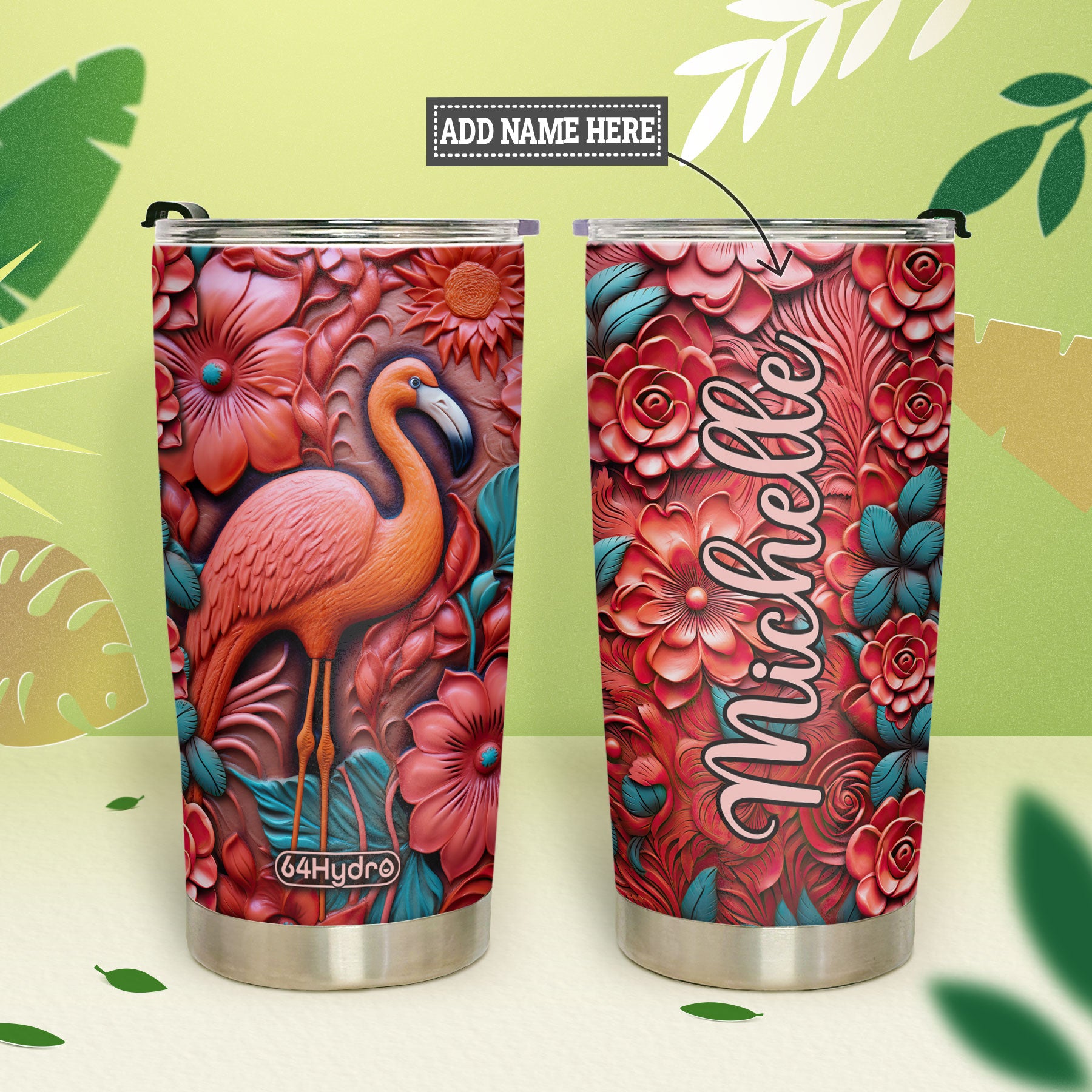 Flamingo Leather Carving HHAY070723984 Stainless Steel Tumbler