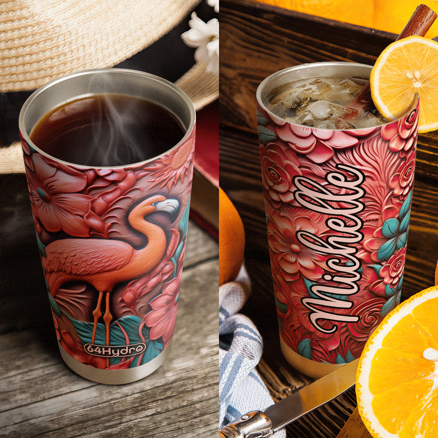 Flamingo Leather Carving HHAY070723984 Stainless Steel Tumbler