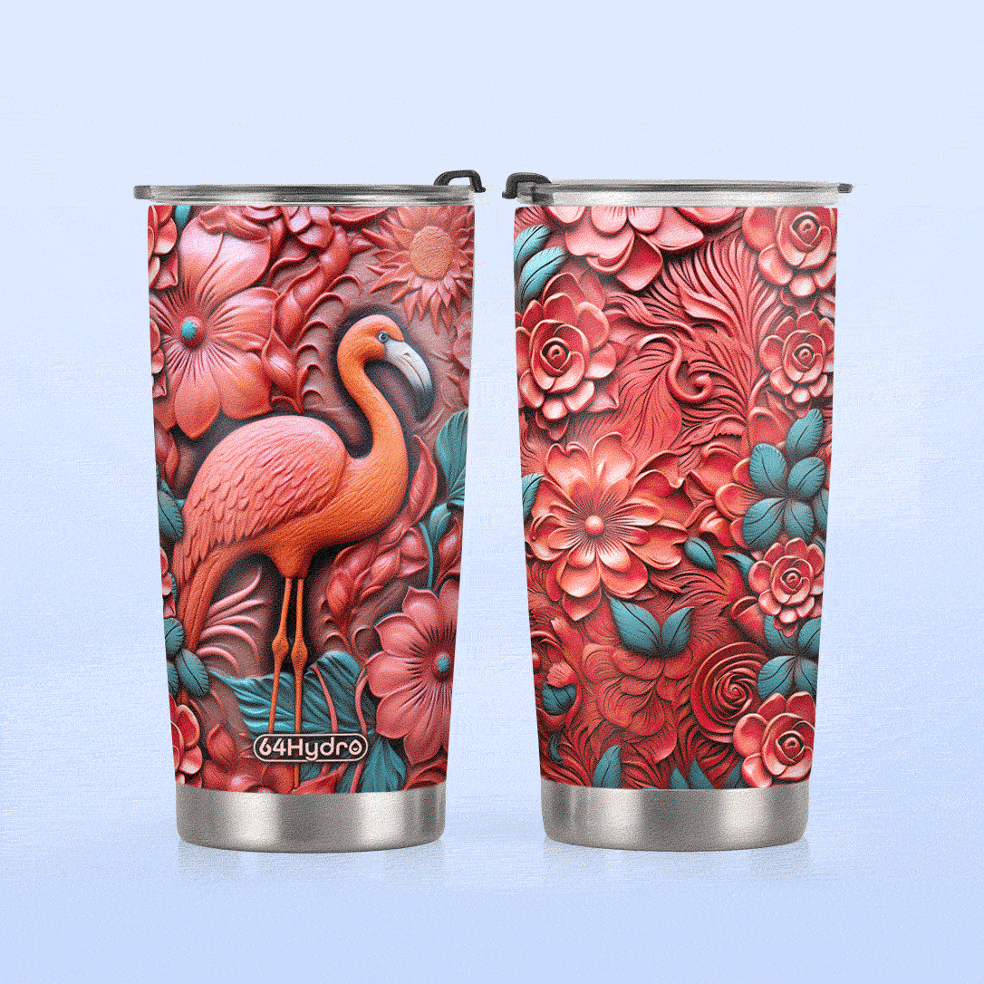 Flamingo Leather Carving HHAY070723984 Stainless Steel Tumbler