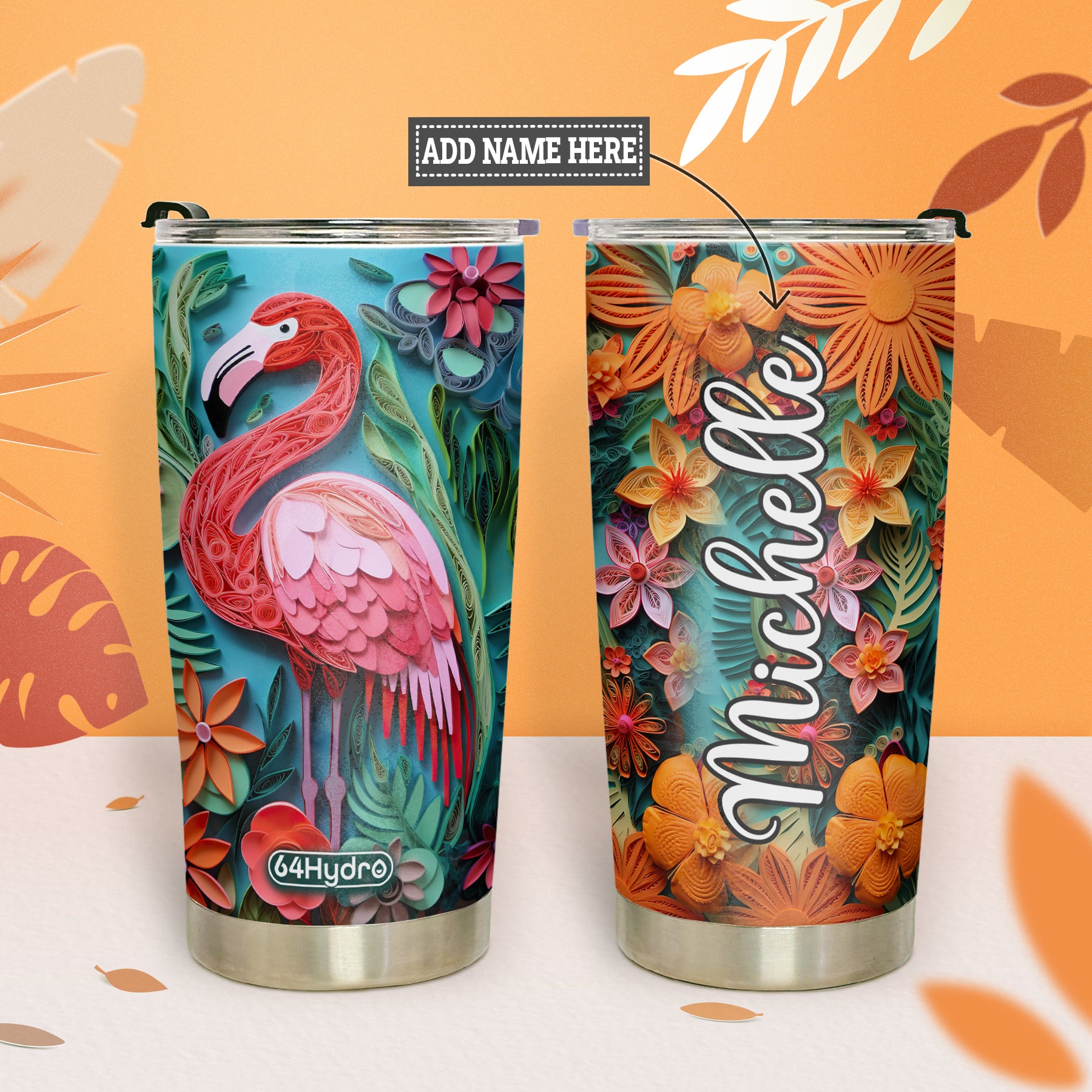 Flamingo Tropical Paper Quiling HHAY060723102 Stainless Steel Tumbler