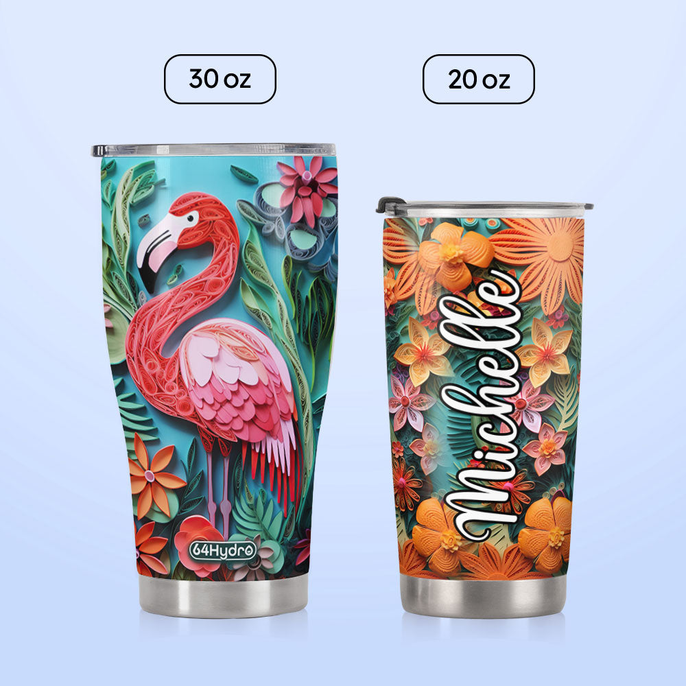 Flamingo Tropical Paper Quiling HHAY060723102 Stainless Steel Tumbler