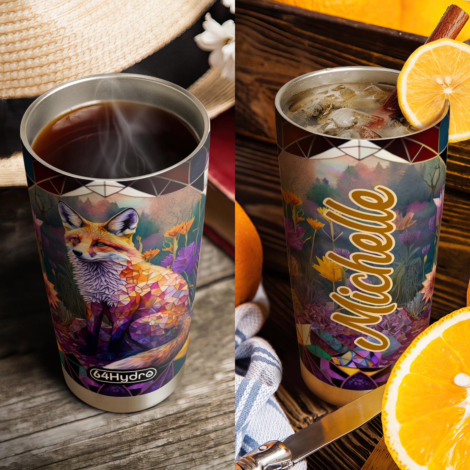 Fox Amethyst Crystal Mosaic HTRZ14096674NC Stainless Steel Tumbler