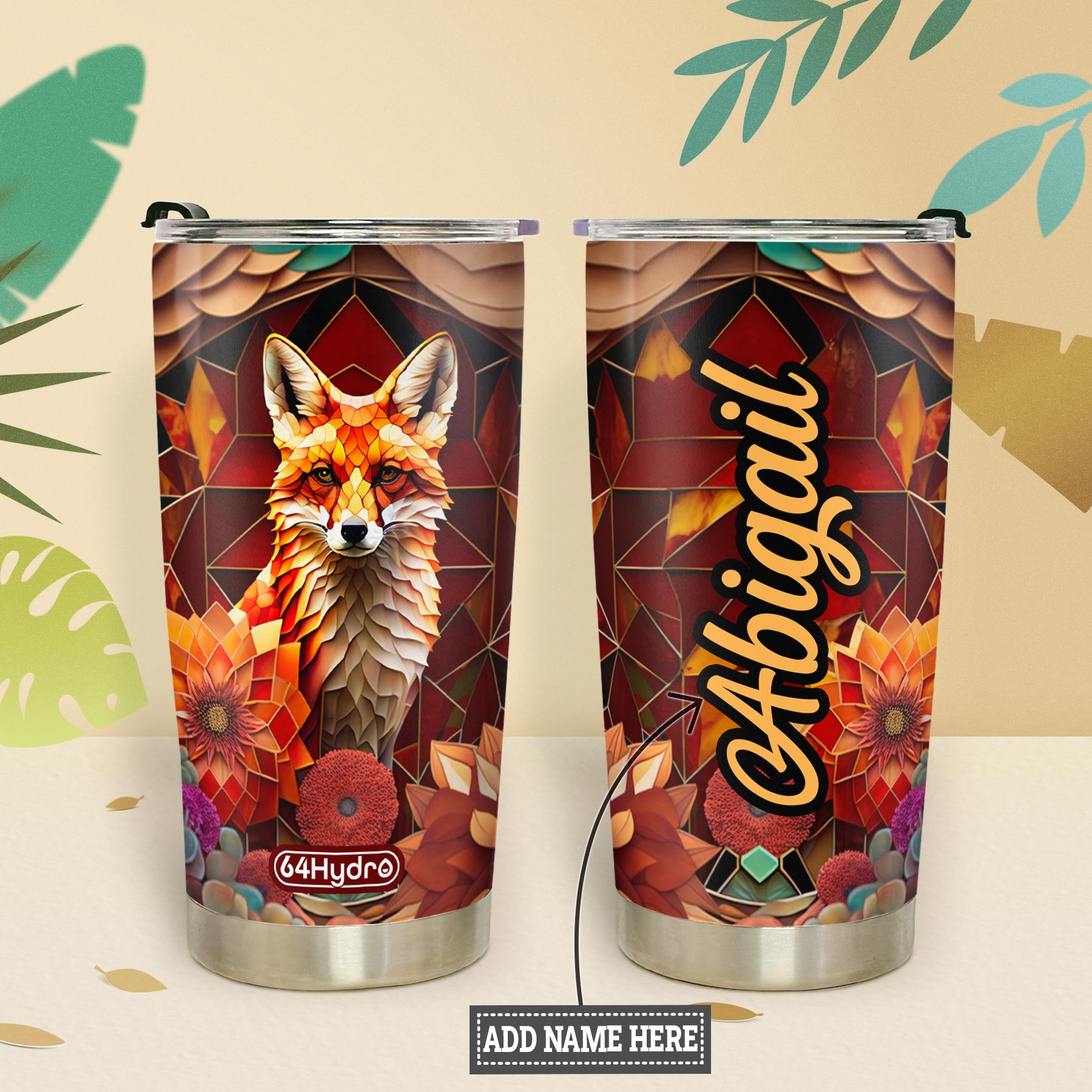 Fox Carnelian Crystal Mosaic HTRZ14097329ZD Stainless Steel Tumbler