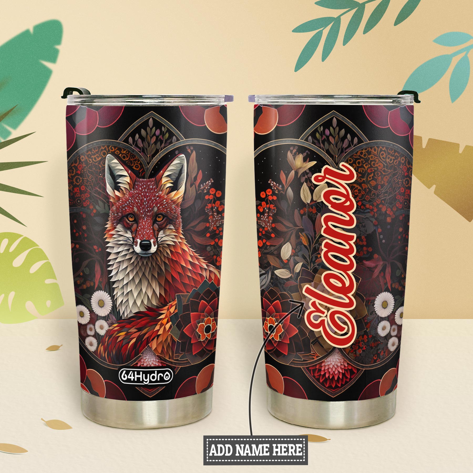 Fox Garnet Crystal Mosaic HTRZ14092070OQ Stainless Steel Tumbler