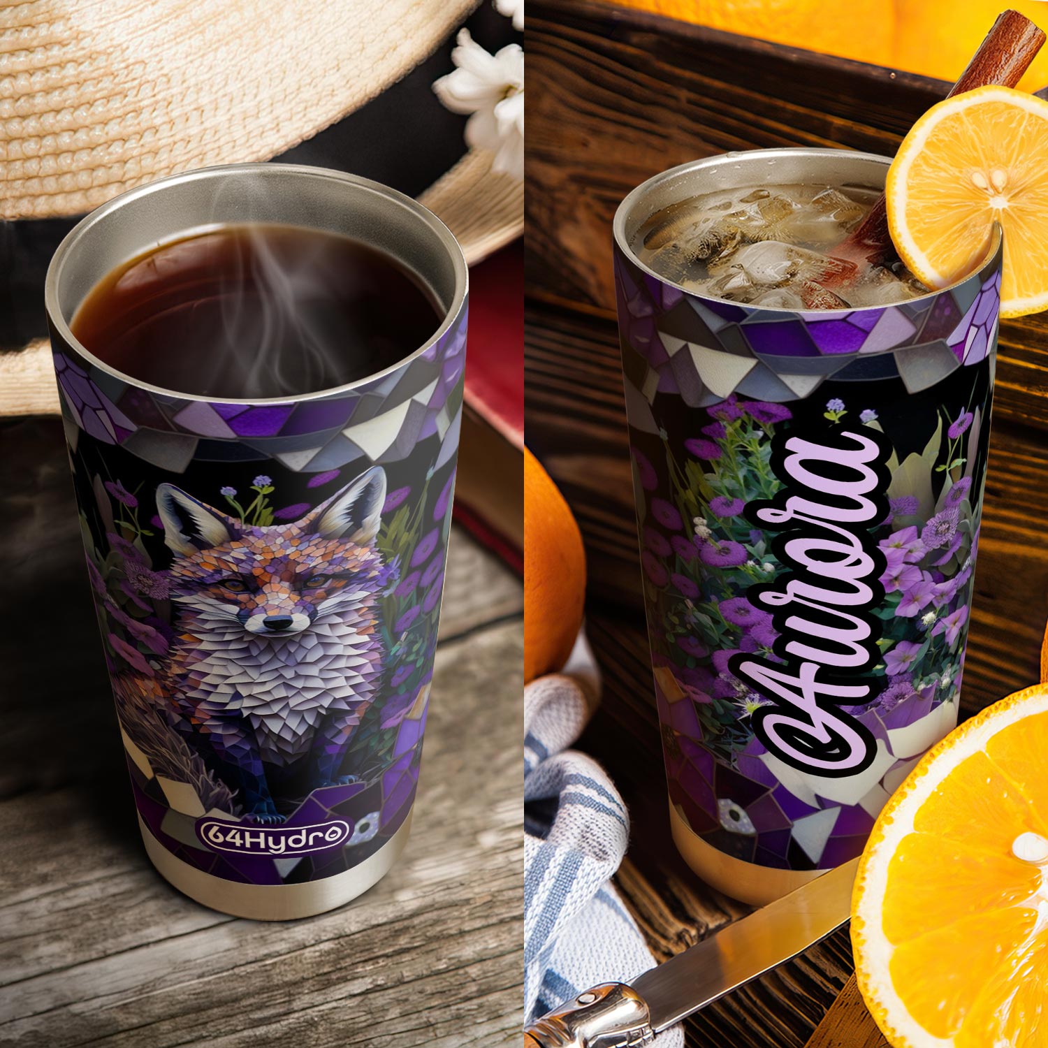 Fox Violet Crystal Mosaic HTRZ14093861TT Stainless Steel Tumbler