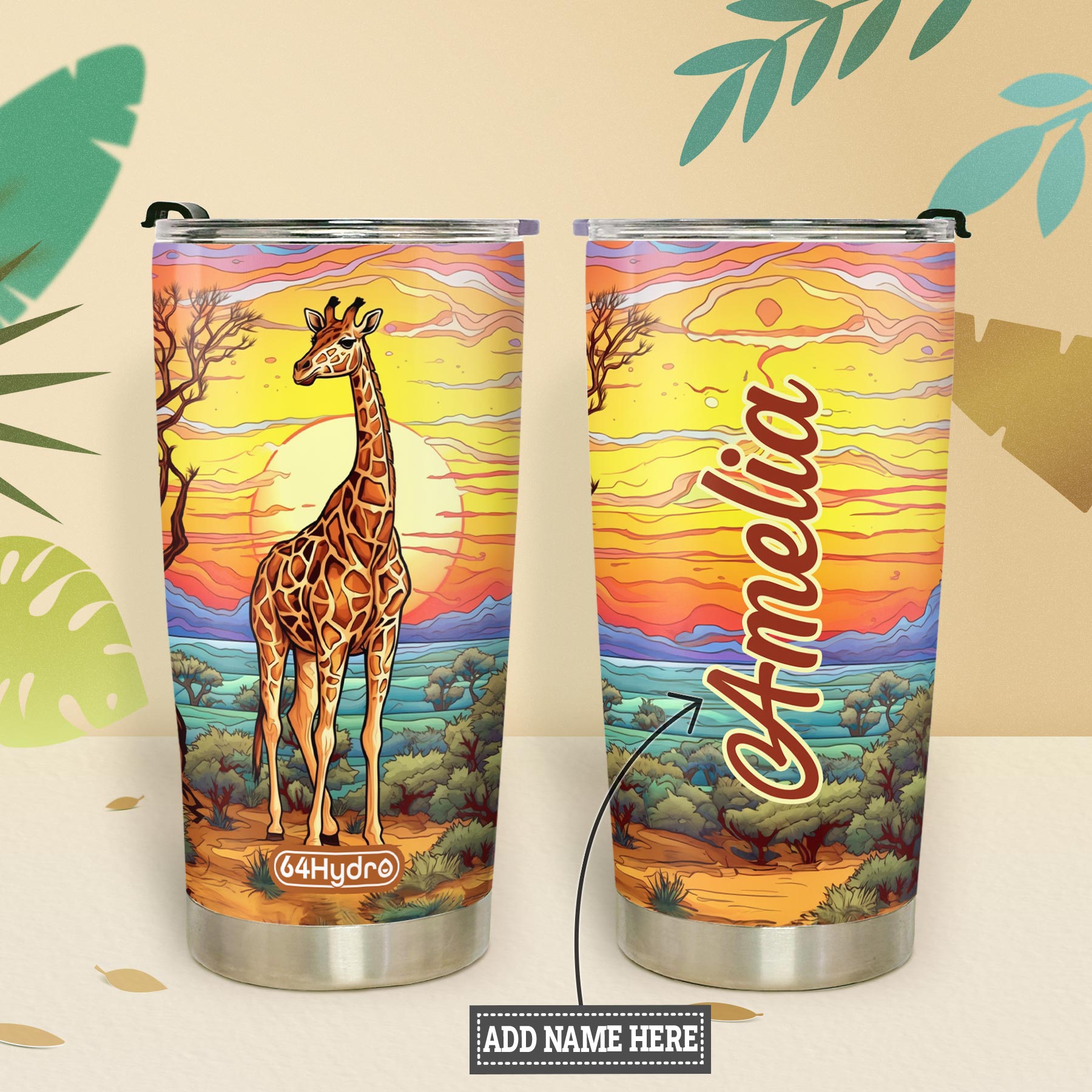 Giraffe Colorful Sunset HTRZ14095526MU Stainless Steel Tumbler