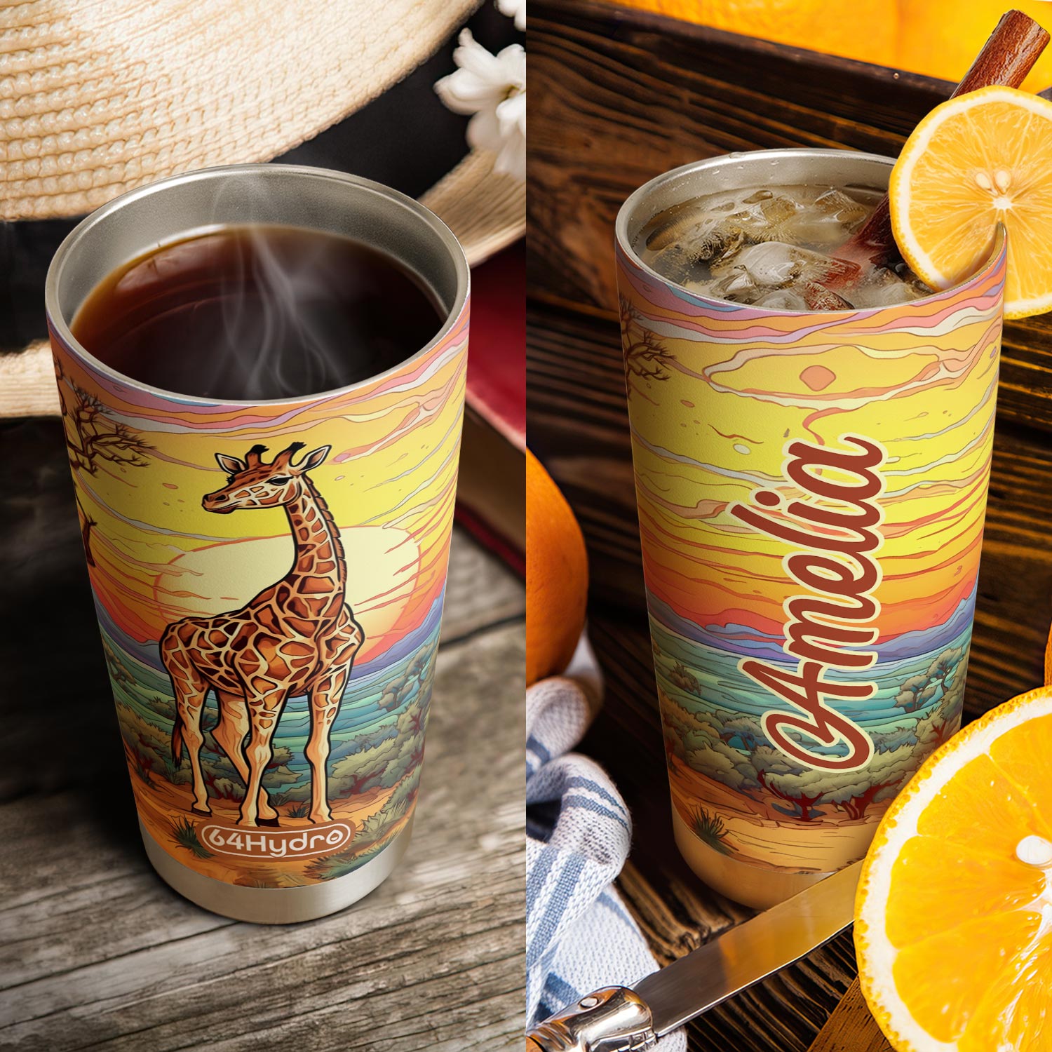 Giraffe Colorful Sunset HTRZ14095526MU Stainless Steel Tumbler