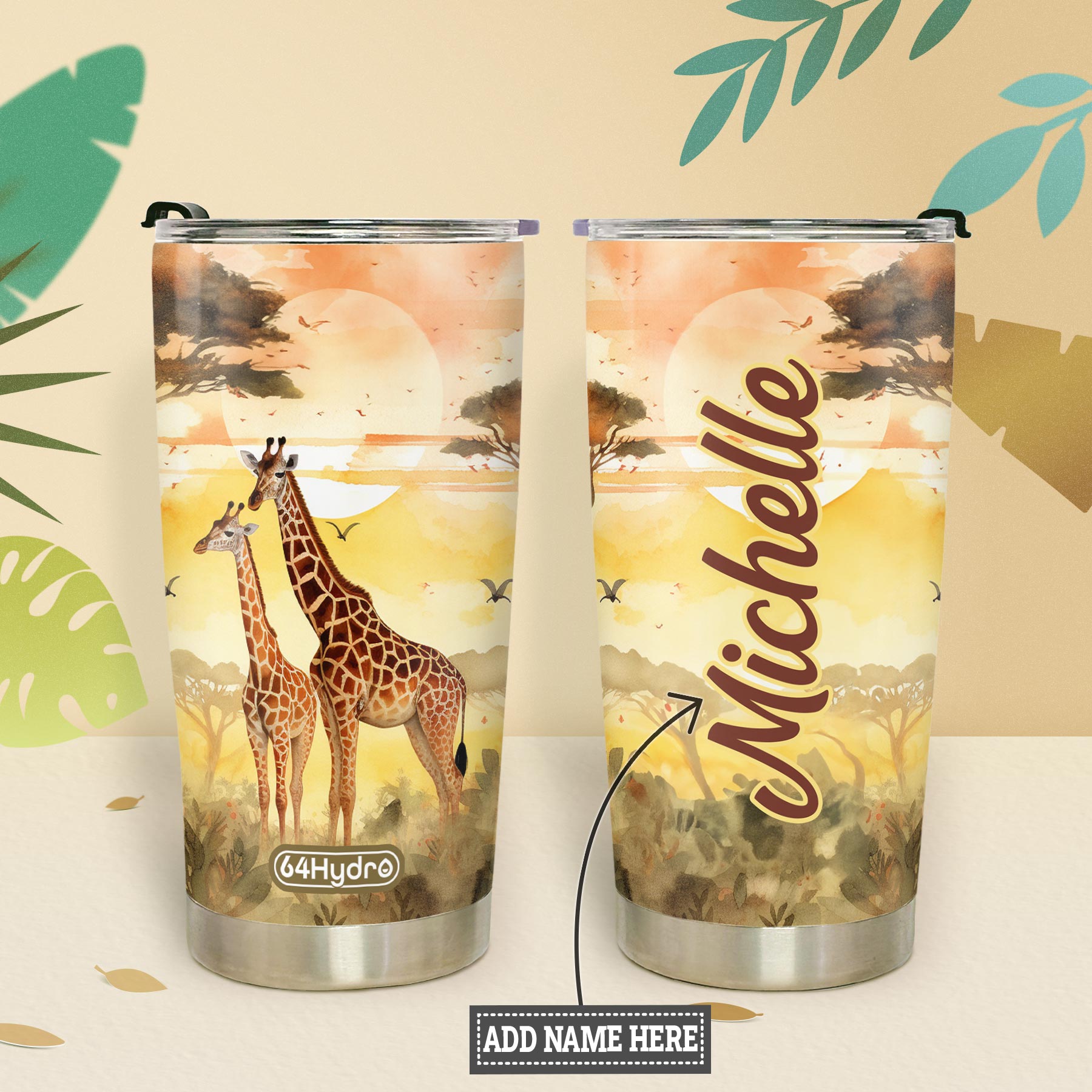 Giraffe Sunset Savanna HTRZ14091270HC Stainless Steel Tumbler