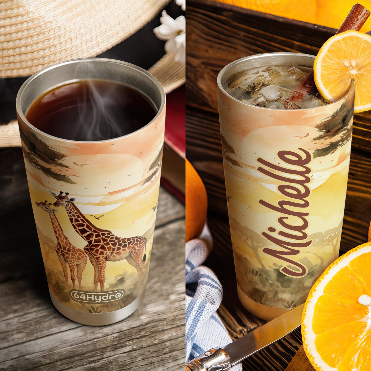 Giraffe Sunset Savanna HTRZ14091270HC Stainless Steel Tumbler