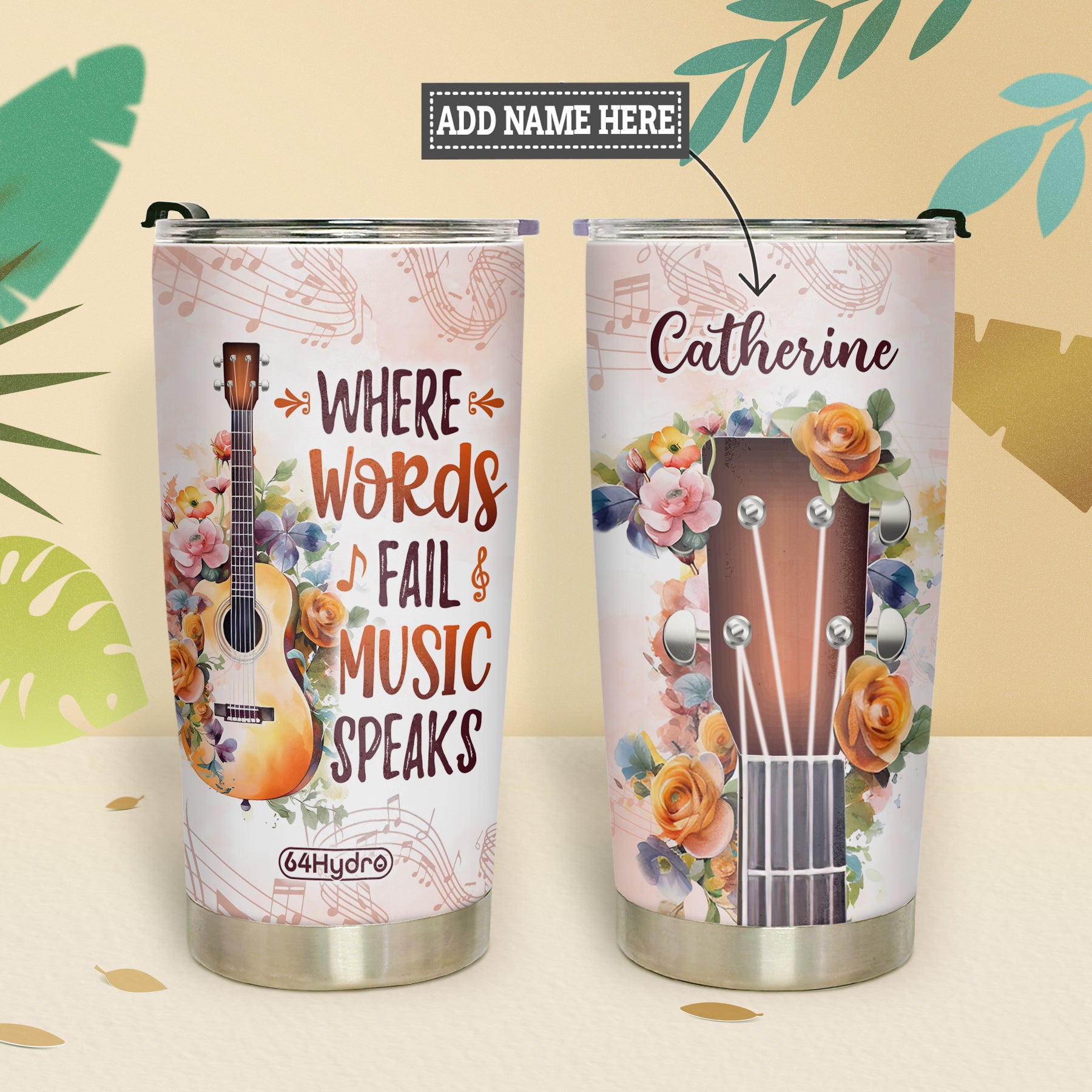 Guitar Where Words Fail Music Speaks DNRZ270623290 Stainless Steel Tumbler