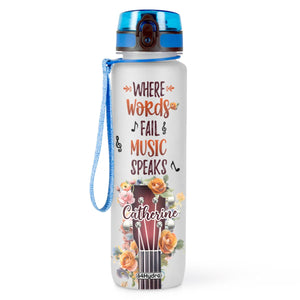 Guitar Where Words Fail Music Speaks HTRZ11087470BY Water Tracker Bottle