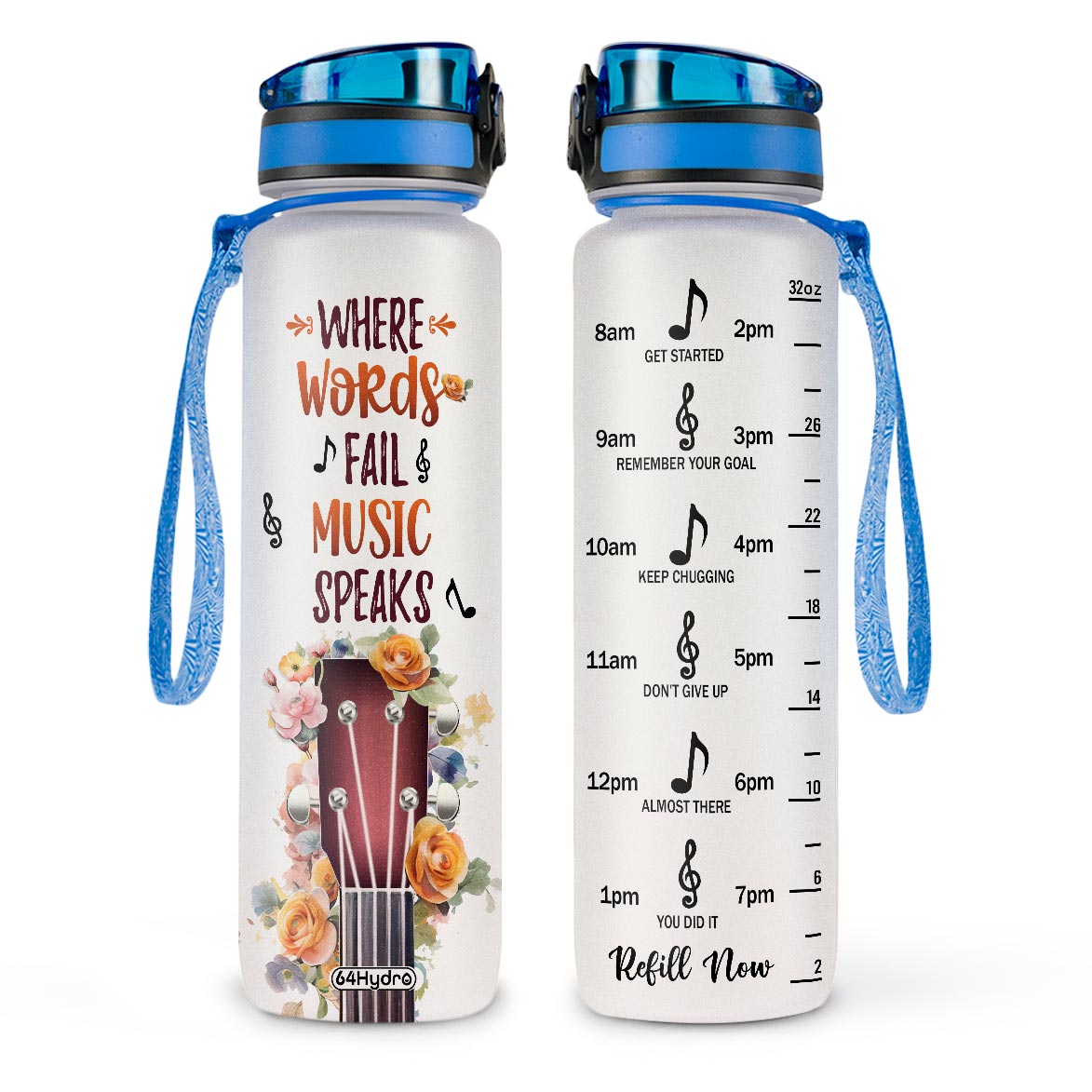 Guitar Where Words Fail Music Speaks HTRZ11087470BY Water Tracker Bottle