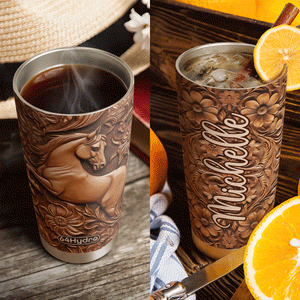 Horse Leather Carving HHAY070723415 Stainless Steel Tumbler