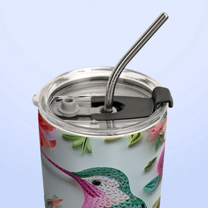 Hummingbird In Flowers Garden Paper Quiling HHAY060723377 Stainless Steel Tumbler