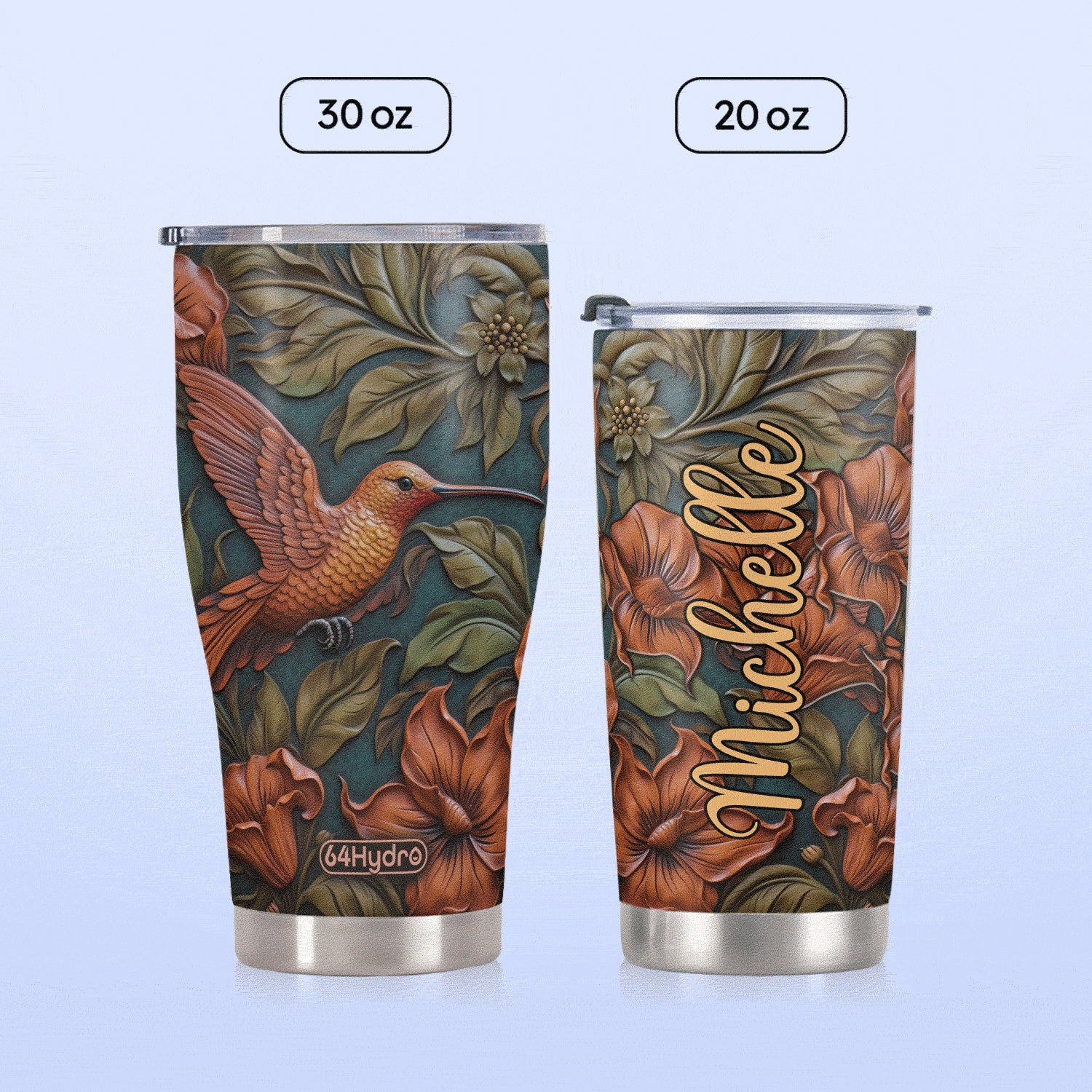 Hummingbird Leather Carving HHAY100723459 Stainless Steel Tumbler