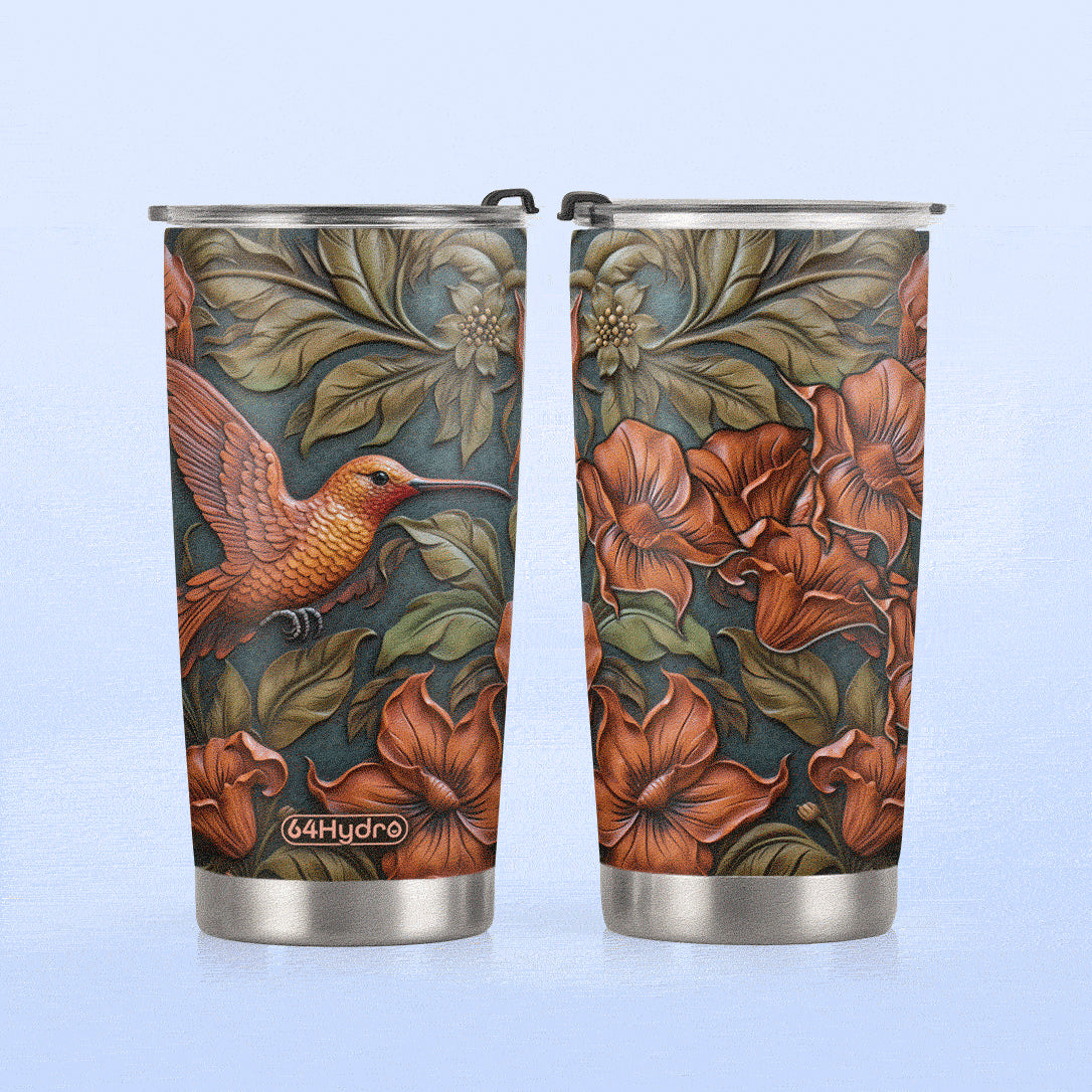 Hummingbird Leather Carving HHAY100723459 Stainless Steel Tumbler