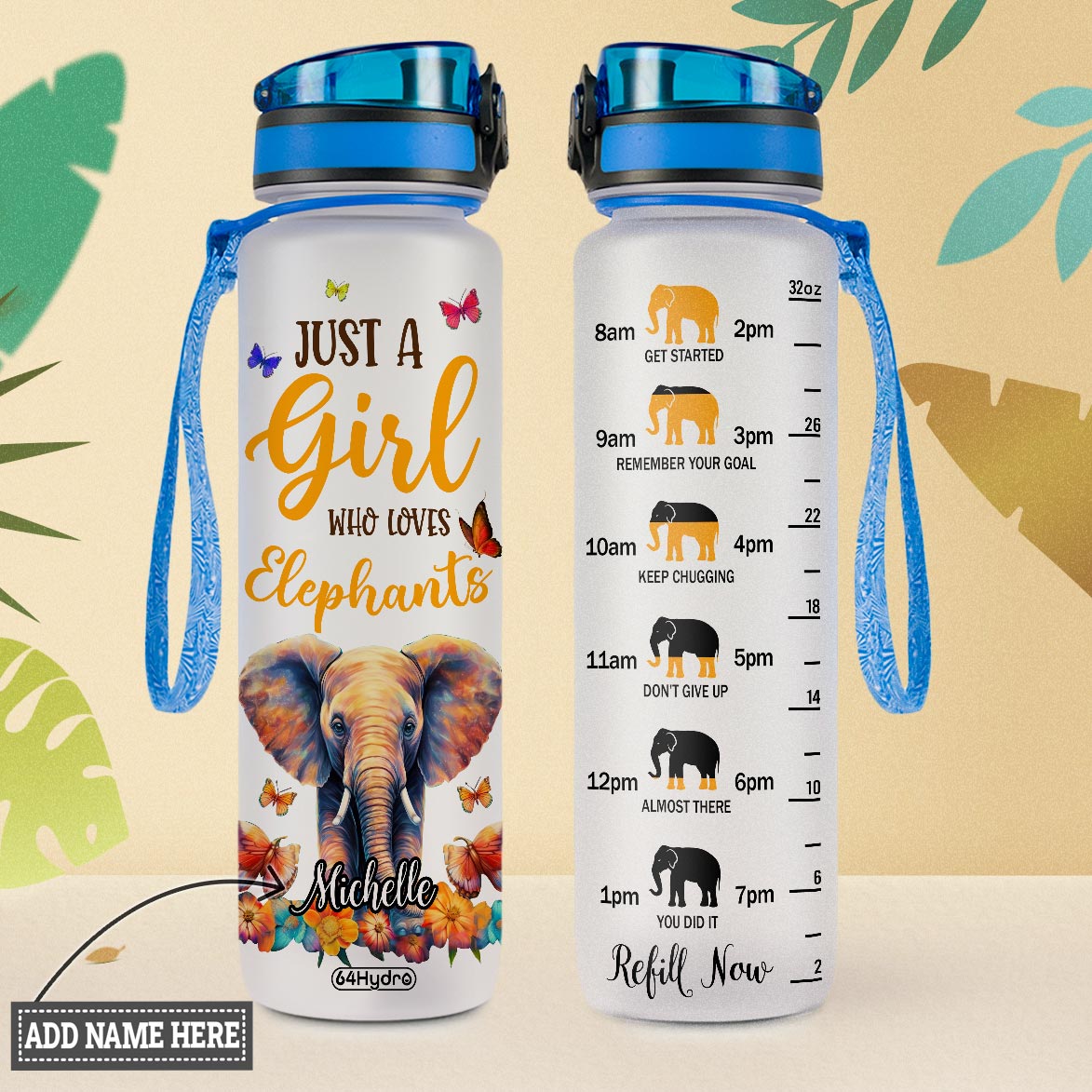 Just A Girl Who Loves Elephants HTRZ10082434TH Water Tracker Bottle