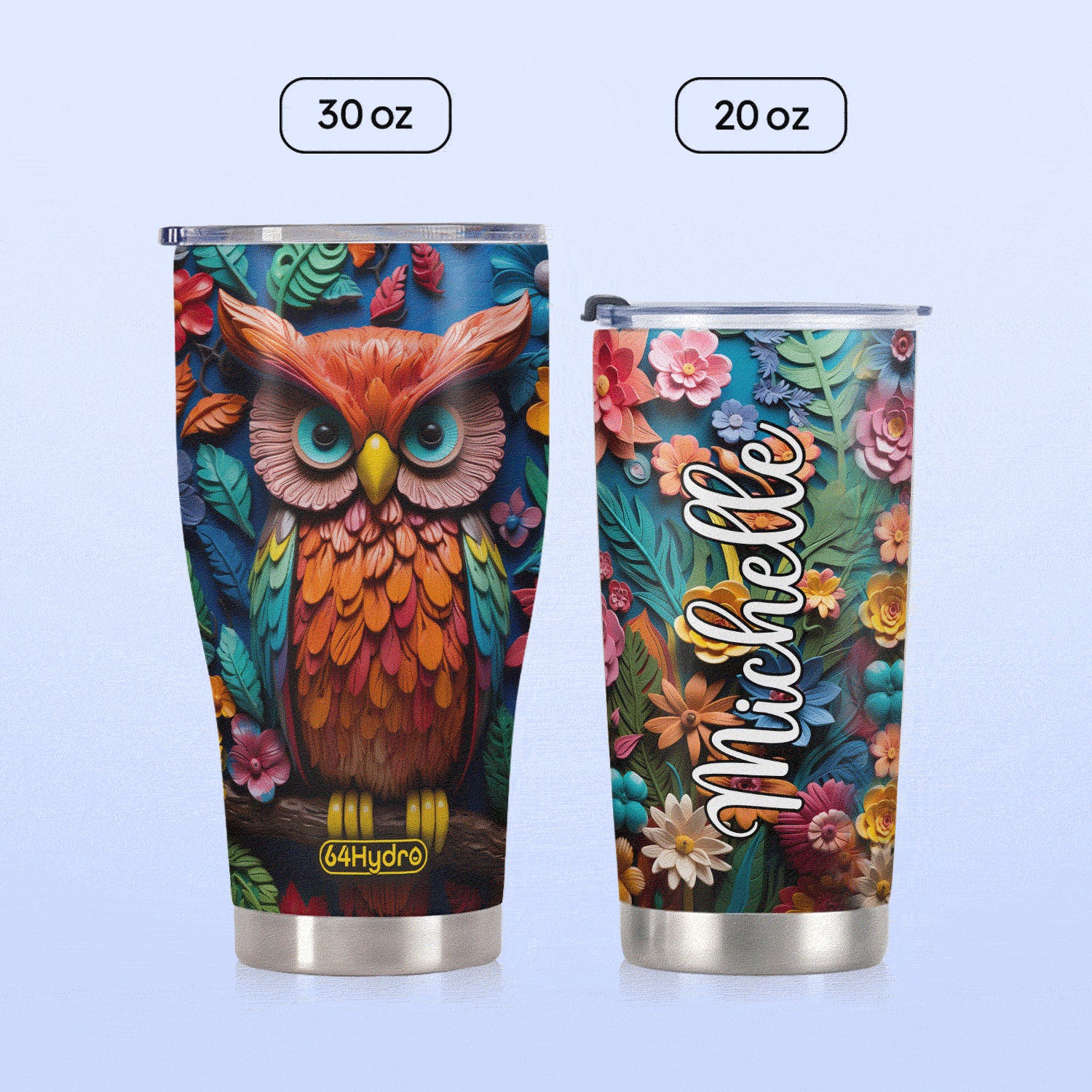 Owl Colorful Garden Plaster Carving HHAY100723839 Stainless Steel Tumbler