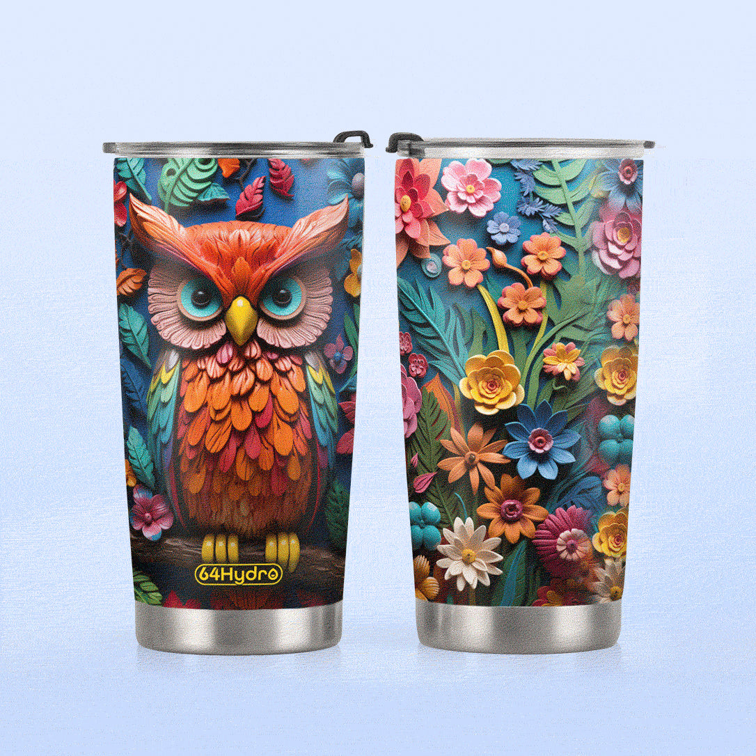 Owl Colorful Garden Plaster Carving HHAY100723839 Stainless Steel Tumbler