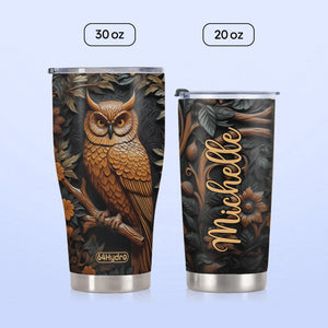Owl In Night Forest Leather Carving HHAY100723123 Stainless Steel Tumbler