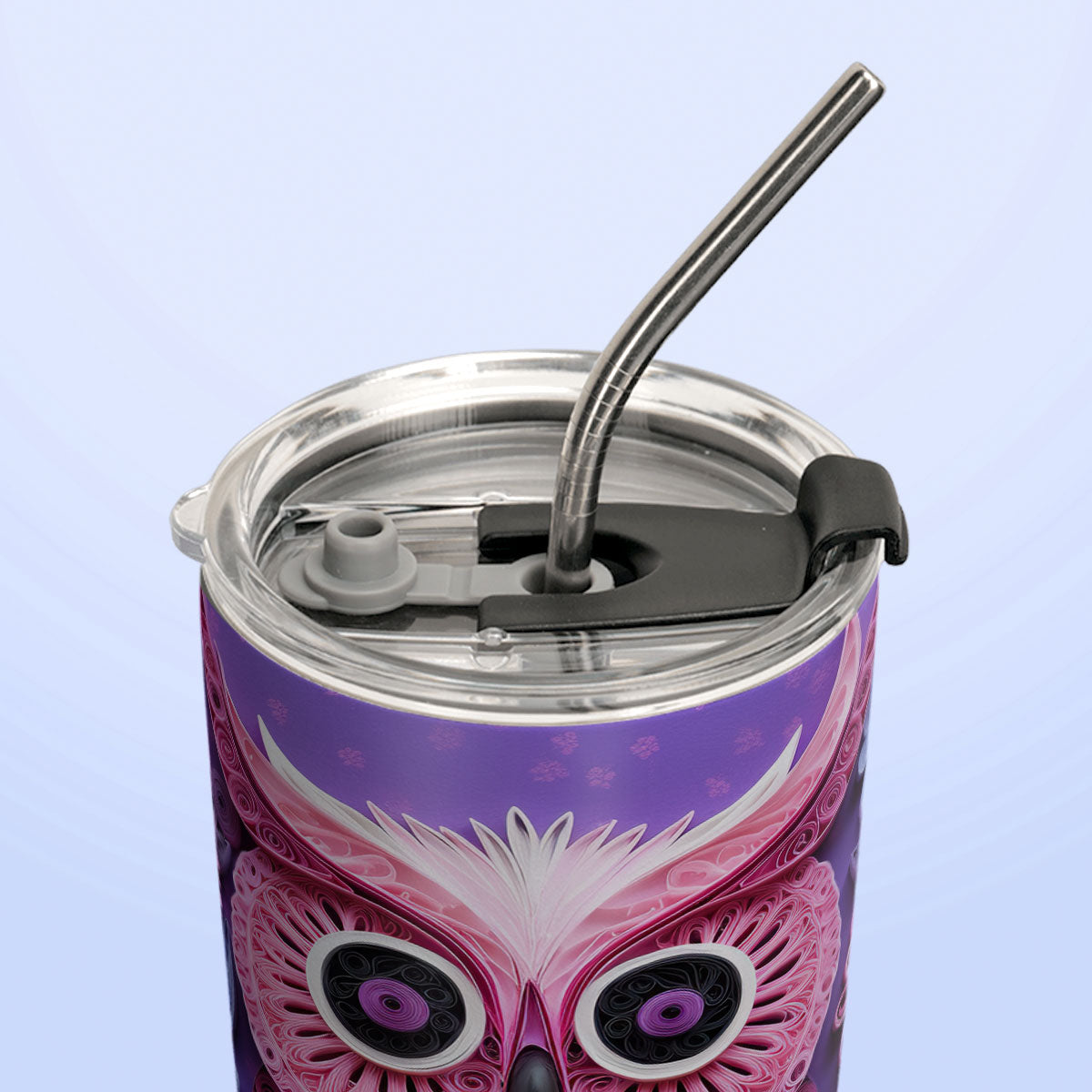 Owl Purple Pink Flowers Paper Quiling HHAY060723351 Stainless Steel Tumbler