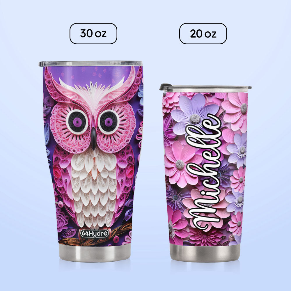 Owl Purple Pink Flowers Paper Quiling HHAY060723351 Stainless Steel Tumbler