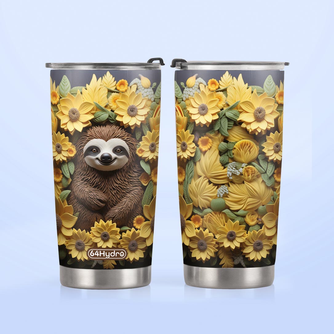 Sloth Flowers Clay Style HTRZ18094181WK Stainless Steel Tumbler