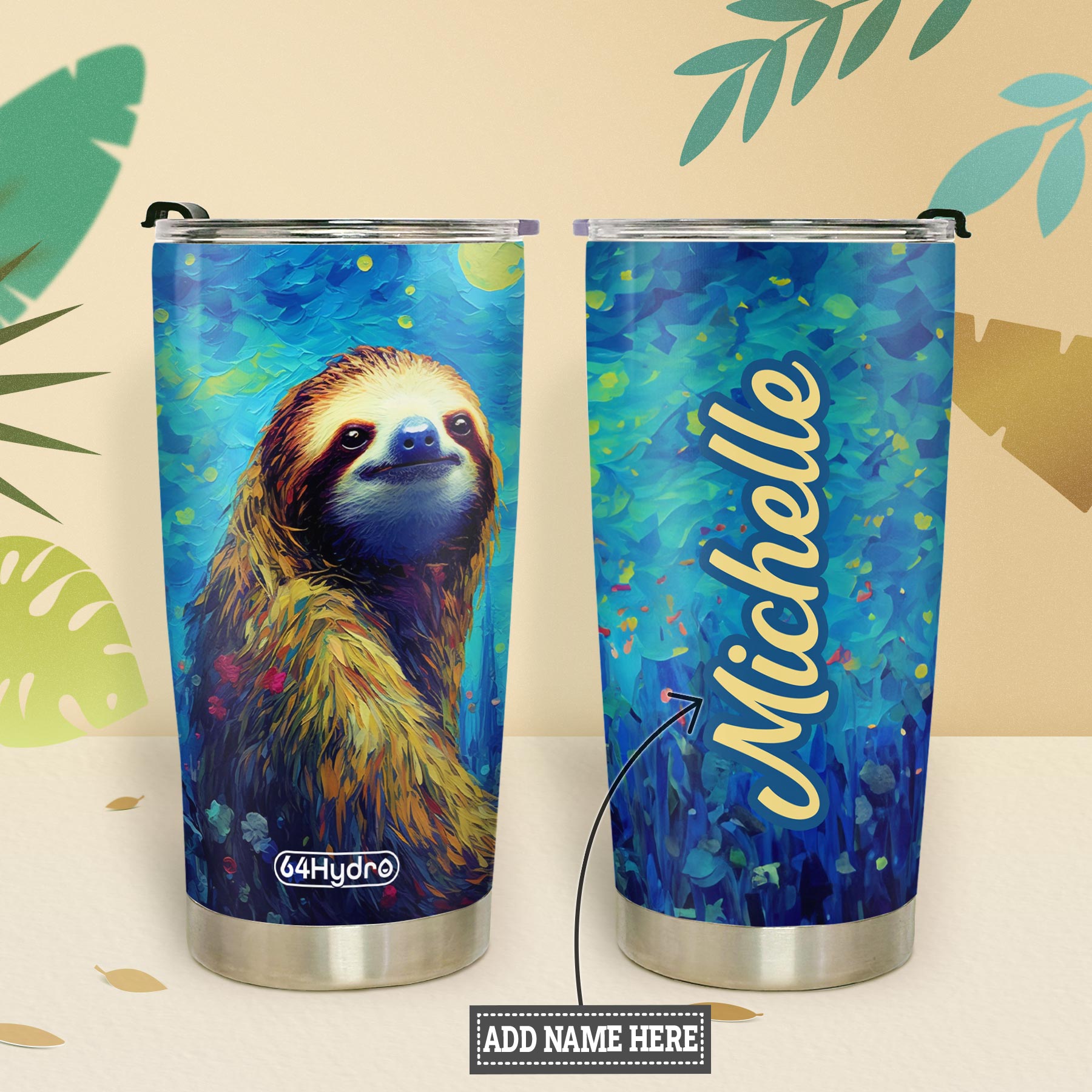 Sloth Painting Style HTRZ18098550XA Stainless Steel Tumbler