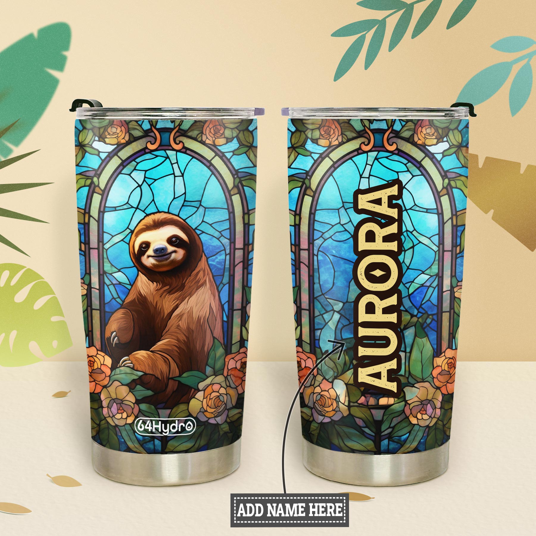 Sloth Stained Glass HTRZ18095079DU Stainless Steel Tumbler