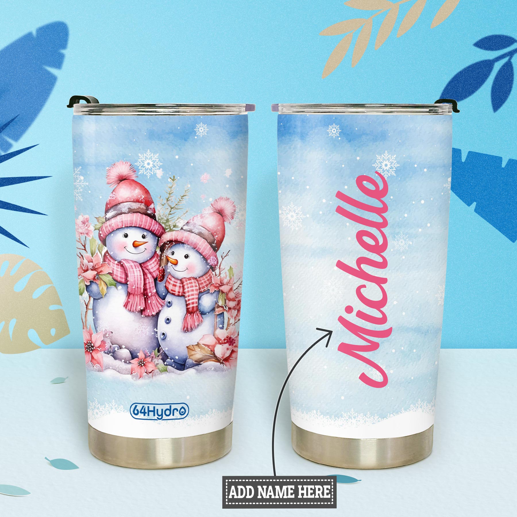 Snowman Couple Floral HTRZ19099894SL Stainless Steel Tumbler