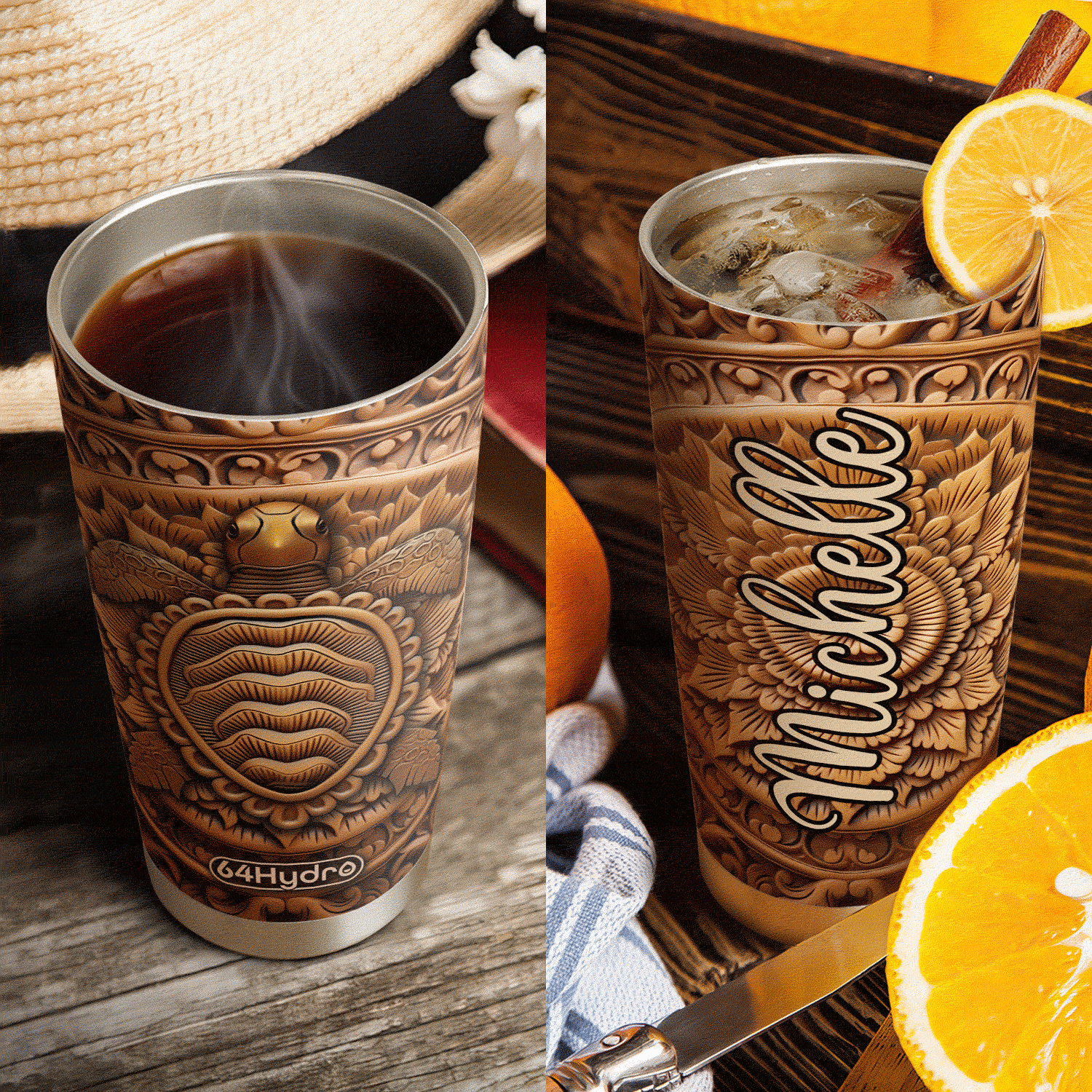 Turtle Leather Carving HHAY070723795 Stainless Steel Tumbler