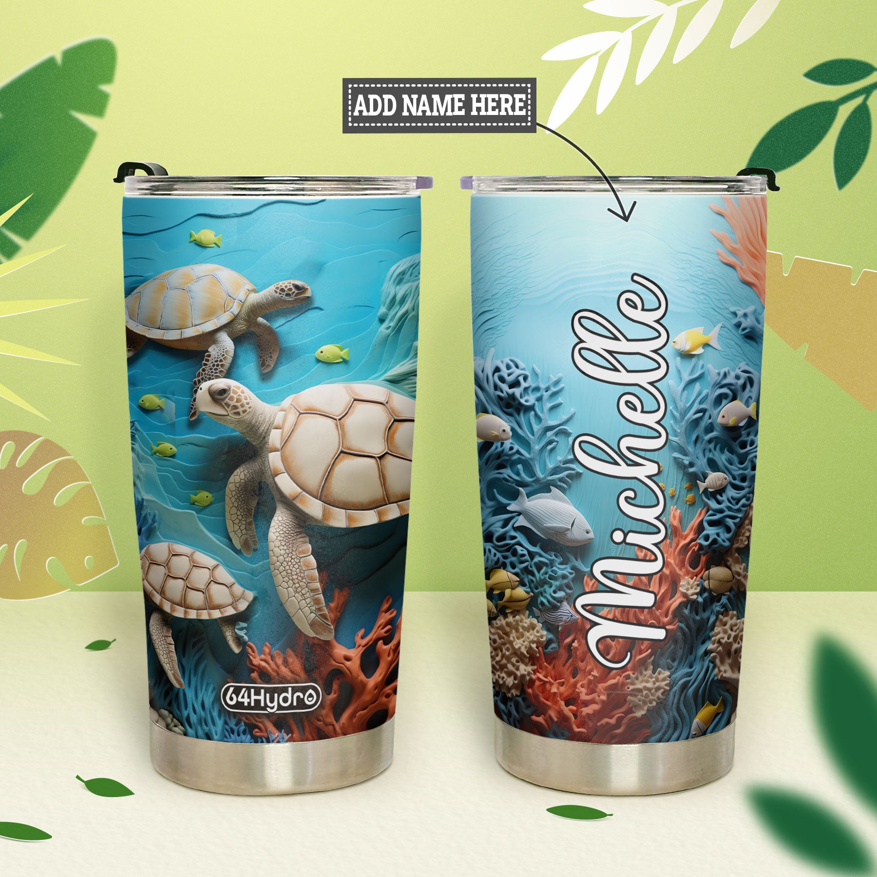 Turtles In The Ocean Plaster Carving HHAY100723829 Stainless Steel Tumbler