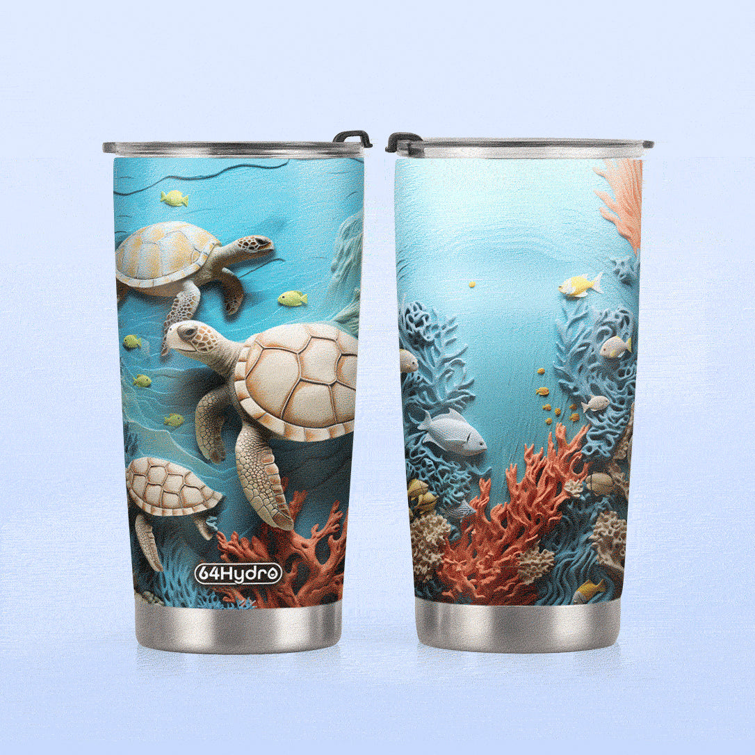 Turtles In The Ocean Plaster Carving HHAY100723829 Stainless Steel Tumbler